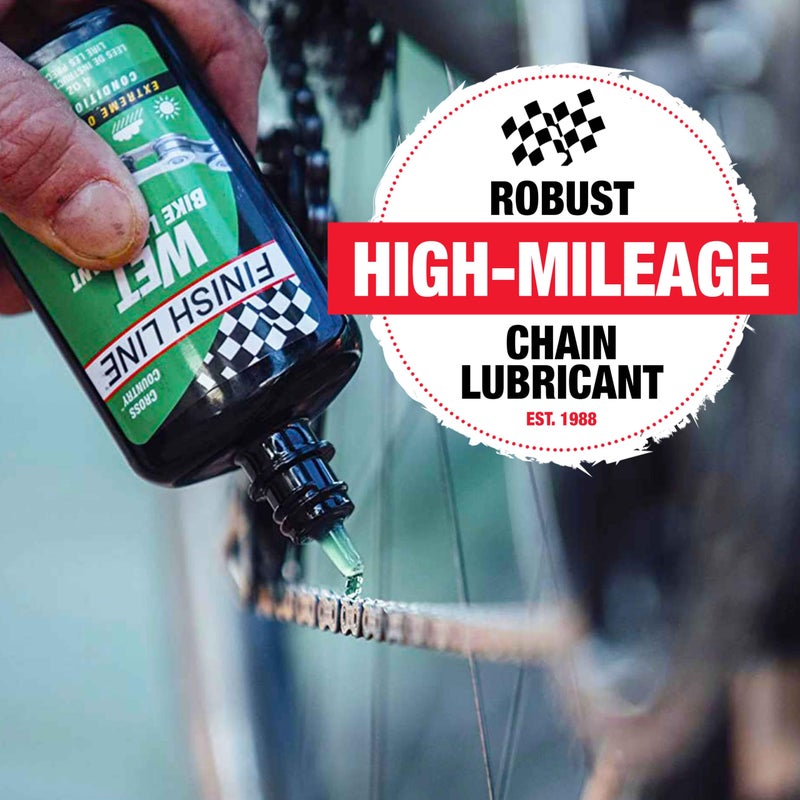 Finish Line Wet Bicycle Chain Lube â€“ Long-Lasting Wet Style Lubricant for Road, Mountain, and Gravel Bikes â€“ Reduces Friction and Repels Water â€“ 4oz Drip Bottle - Image 1